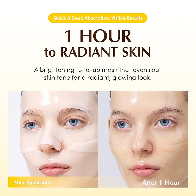 Collagen Glow Up Mask - Niacinamide & Low Molecular Collagen for Brightening and Radiance Boosting | Korean Collagen Face Mask for Glass Skin, 4 Sheets, 1.01 OZ.