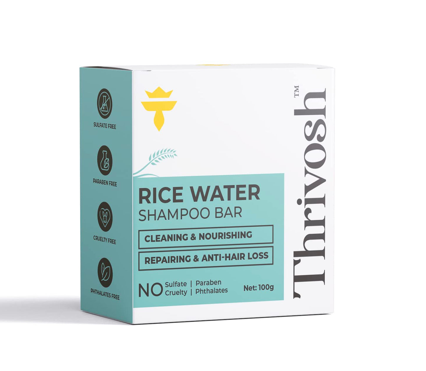 Thrivosh Rice Water for Hair Growth Shampoo Bar – 2 in 1 Shampoo and Conditioner – pH Balanced Vegan Friendly Dry Shampoo Bar for All Hair Types – Anti-Loss and Repairing 100g