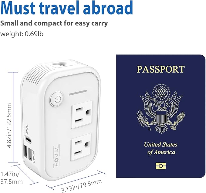 220V to 110V Converter Travel Adapter, FOVAL International Step Down Power Converter for Hair Straightener/Curler with 18W USB-C Port Voltage Converter US to Europe Italy UK AU China Plug (White)