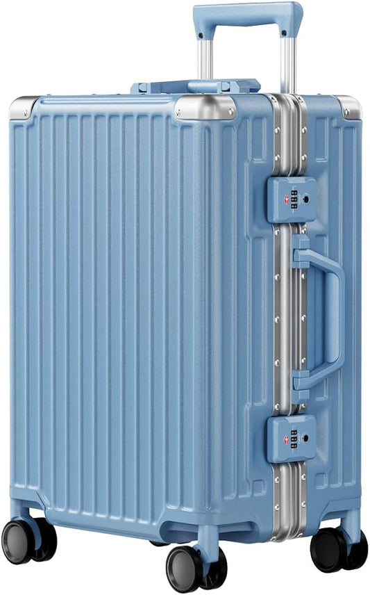 AnyZip Carry On Luggage PC+ABS Aluminum Frame Zipperless Luggage Hard Shell Suitcase with TSA Lock Double Spinner Wheels 20 Inch Haze Blue