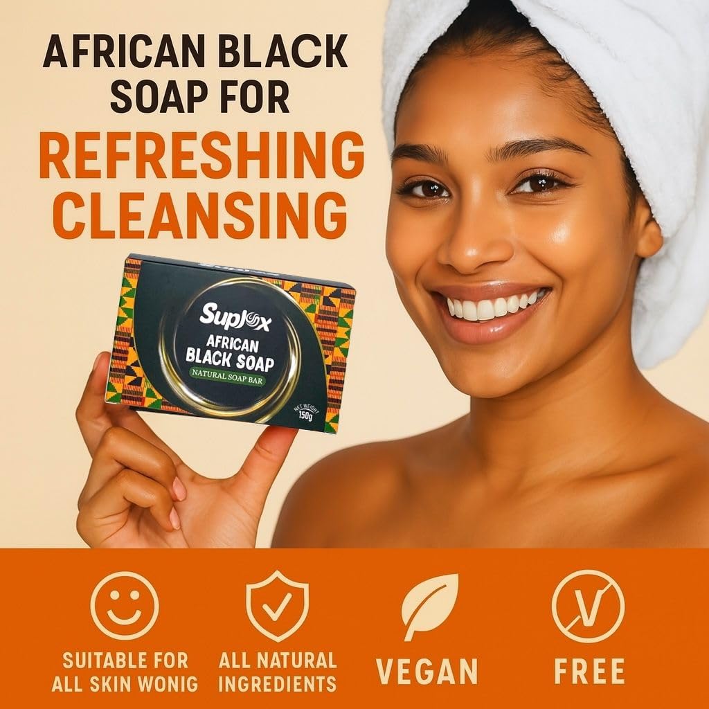 African Black Soap Bar – African Soap for oily Skin, Ghana Black Face & Body Wash | Face and Body moisturizing cleanser 1 Count.