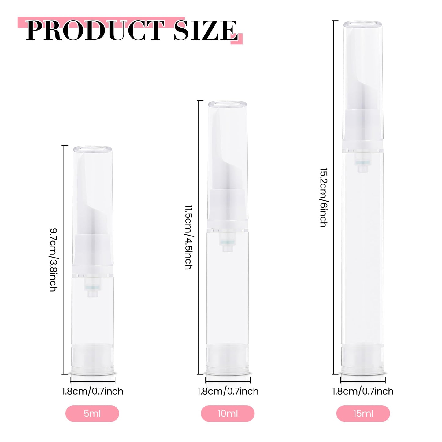 Liobelon 15 Piece Airless Pump Bottles, Empty Refillable Airless Pump Jars, Travel Size Dispenser Vacuum Eye Cream Bottle, Mini Travel Bottles for Lotion Toiletries Liquid Toner Sample, 5ml 10ml 15ml