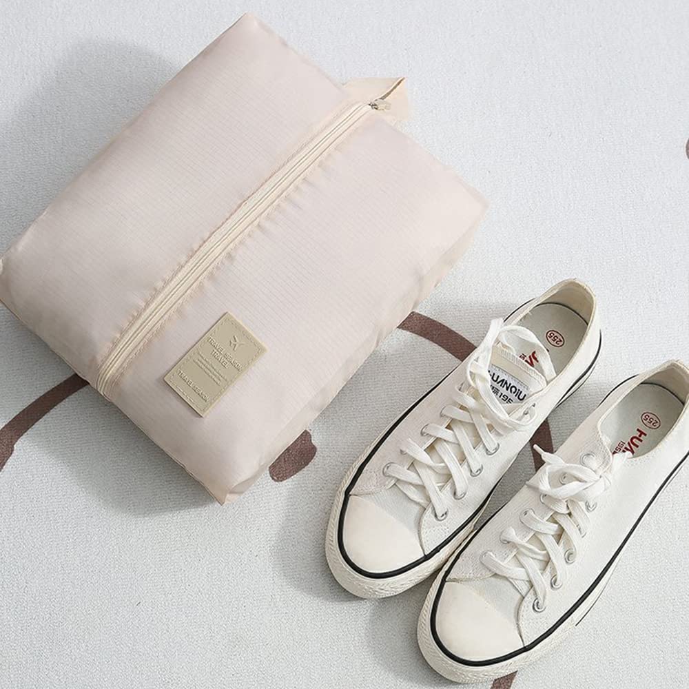 Fxkoolr 7 Set Packing Cubes, Packing Organizers Travel Foldable Luggage Organizers Storage Bag Accessories for Suitcase with Laundry Bag & Shoe Bag, Beige