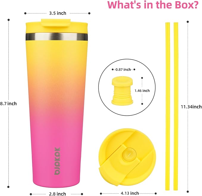 BJPKPK 26oz Stainless Steel Insulated Tumbler With lid And Straw Travel Coffee Thermal Tumblers Cup For Women And Men,Pink Yellow Rose