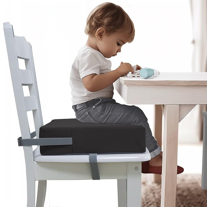 Booster Seat for Dining Table, PU Anti-Scratch Easy Cleaning Kids Toddler Booster Seat for Table, Portable Increasing Booster Cushion with Non-Slip Bottom and Adjustable Elasticity Straps