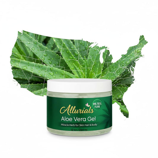 Allurials 99.75% Pure & Organic Aloe Vera Gel - Made in USA, Clinically tested & Dermatologist approved, Hydrates & Heals Dry & Damaged Skin & Hair- 12 Oz