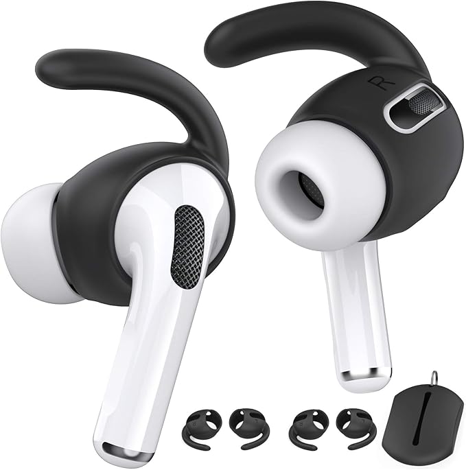 AhaStyle 3 Pairs AirPods Pro Ear Hooks Covers Accessories [Added Storage Pouch] Compatible with Apple AirPods Pro 2019 (Black)
