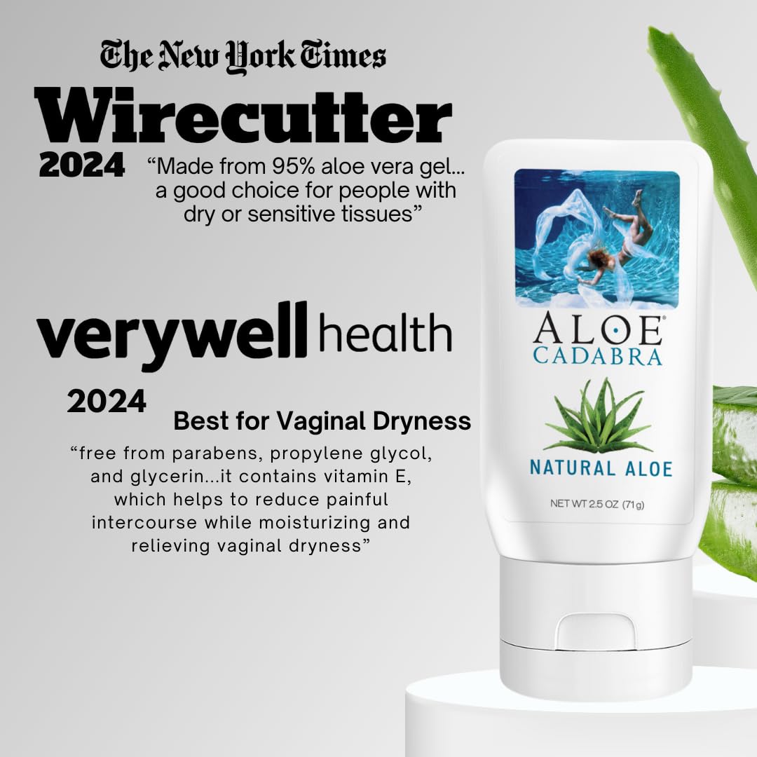 Aloe Cadabra vaginal moisturizer, natural aloe, pH-balanced, water-based & 95% aloe vera, reduce dryness, discomfort, versatile uses (2.5 fl oz, 1 pack)