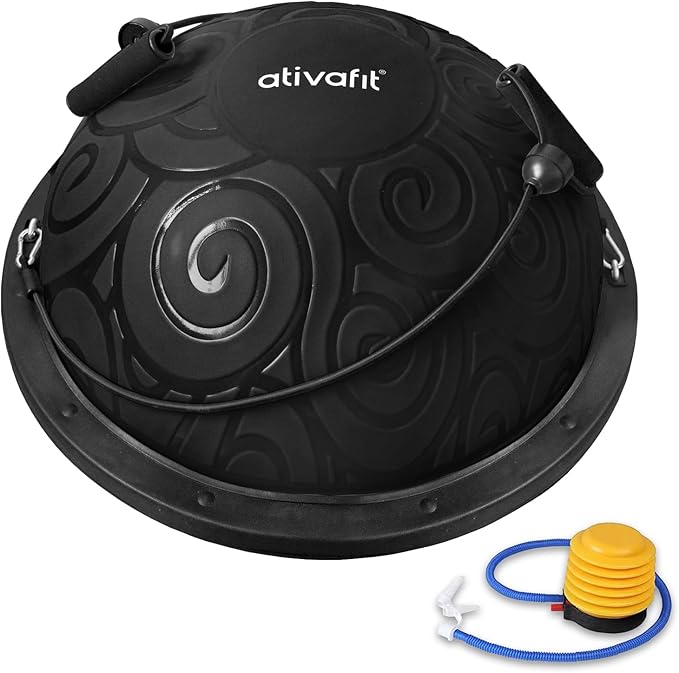 ATIVAFIT Balance Ball Half Exercise Ball Balance Trainer Inflatable Yoga Ball for Home Gym Workouts Core Strength Fitness Half Ball with Resistance Bands, Pump, Support to 660 lbs