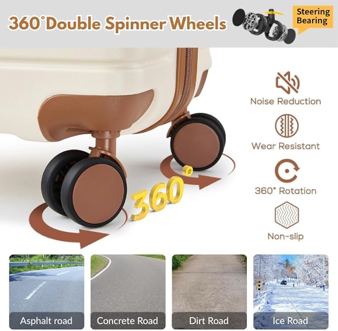 Carry On Luggage Sets,20 Inch Carry-on Suitcase with Spinner Wheels,PC+ABS Lightweight Hardshell with TSA lock,Airline Approved (beige)