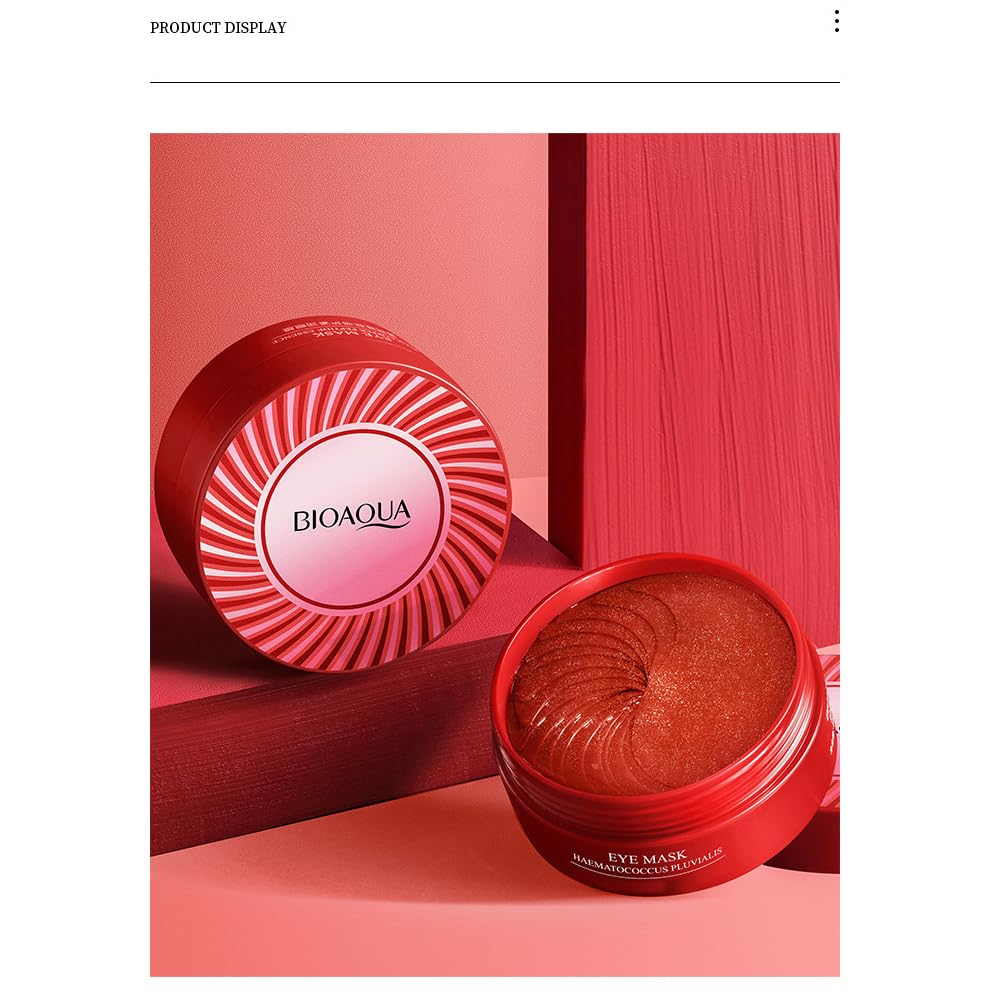 BIOAQUA 30 Pairs Eye Mask Moisturizing Hydrating Anti-Wrinkle Anti-Aging Remove Dark Circles Smooth Nourishing Refreshing 80g / 60pcs (RED HAEMATOCOCCUS PLUVIALIS)
