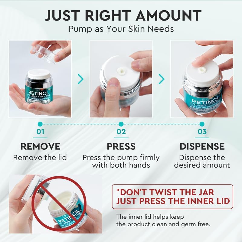 Elvira Retinol Anti Aging Face Moisturizer- Collagen Cream With Stem Cell & Hyaluronic Acid, Instant Face Lift Cream for Skin Tightening and Firming, Wrinkle Smoother for Women & Men, 1.85 Fl Oz