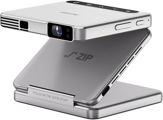Aurzen ZIP Tri-Fold DLP Portable Mini Projector with Bluetooth 5.4, Screen Mirroring, 5000mAh Battery, Type-C Fast Charging, Zero-Lag Focus&Keystone,720P Pico Projector,Built-in Stand, 20"-125",White
