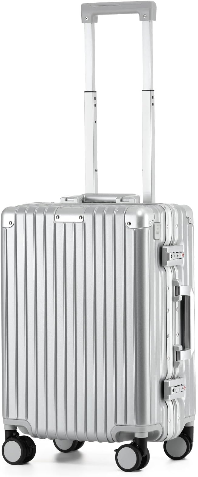 20 Inch Carry On Luggage 22x14x9 Airline Approved with Spinner Wheels,Hard Shell Zipperless Lightweight Small Suitcase with TSA Approved for Travel Business Women Men,Silver