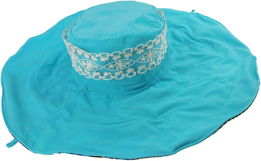 Women's Foldable Floppy Reversible Travel Beach Sun Visor Hat Wide Brim UPF 50+ Blue