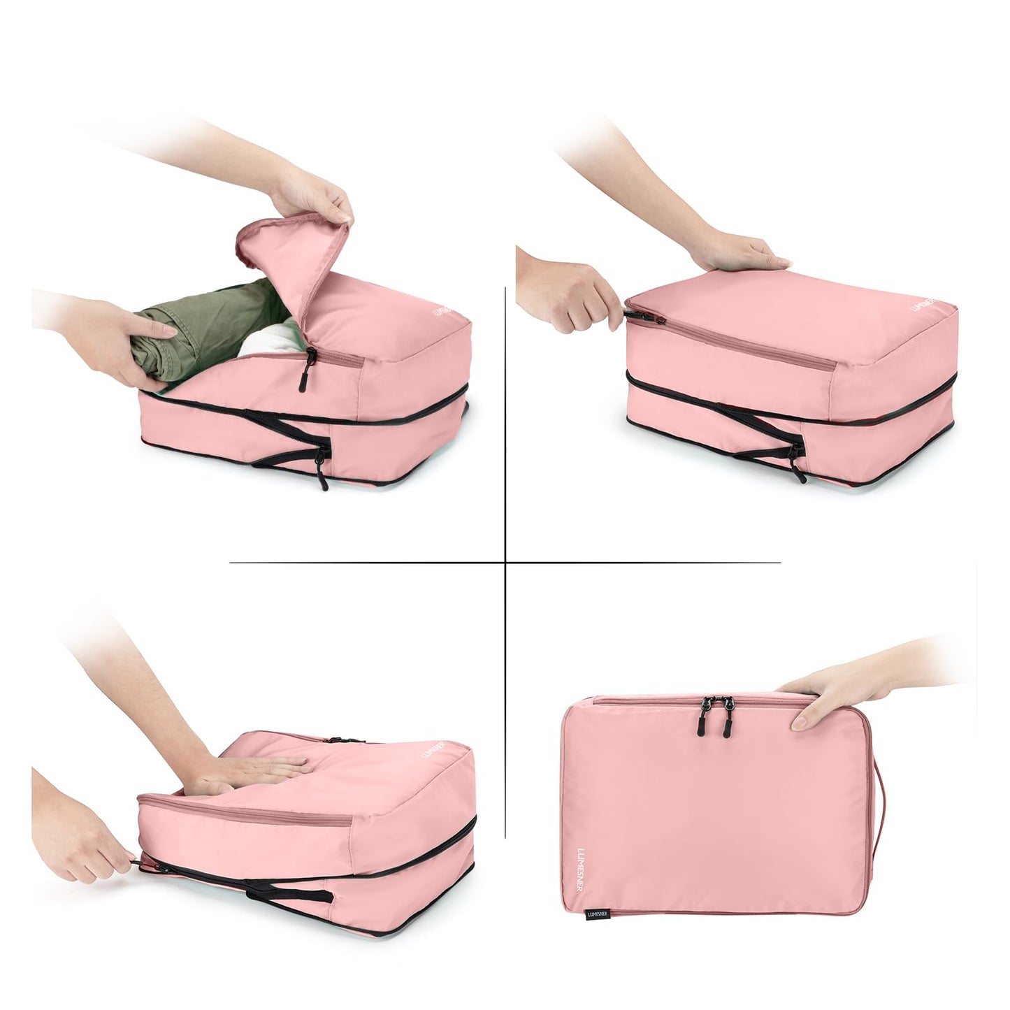 Compression Packing Cubes, Lumesner 8 Set Travel Packing Cubes for Carry on Suitcases, Compression Suitcase Organizers Bag Set & Travel Cubes (8-piece, Pink)