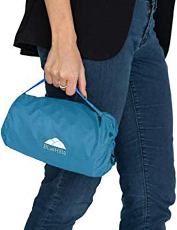 BlueHills Ultra Compact Travel Blanket in Portable Case Premium Soft Large Airplane Blanket Flight Essentials for Car Plane Train Hotel Layover Peacock Teal C004