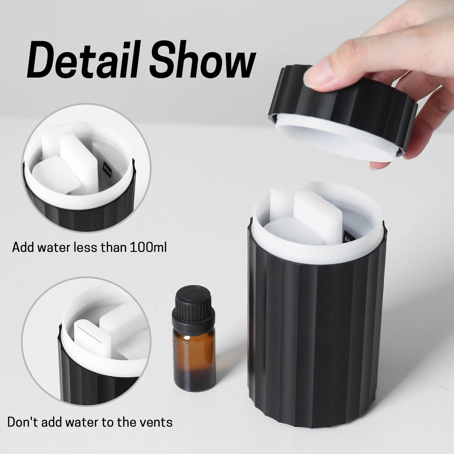 Rican Car Diffuser, Black Car Humidifier,Flame Diffuser for Essential Oils - Mini Portable Humidifier Cool Mist,100ml Colorful Air Aroma Diffuser,Aromatherapy Diffuser for Home Office