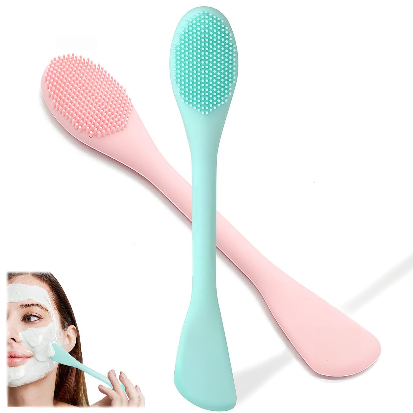 2 PCS Facial Cleansing Brush,2 in 1 Silicone Face Mask Brush for Exfoliating,Massaging,Remove Blackheads,Deep Pore Cleansing,DIY Mask