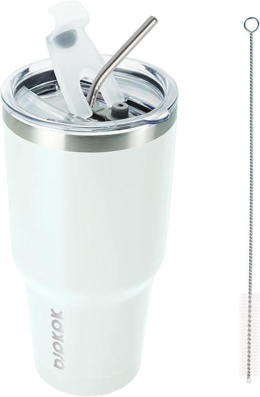 BJPKPK 30oz White Stainless Steel Tumbler With Lid And Straw Reusable Insulated Coffee Travel Thermal Tumblers Cup