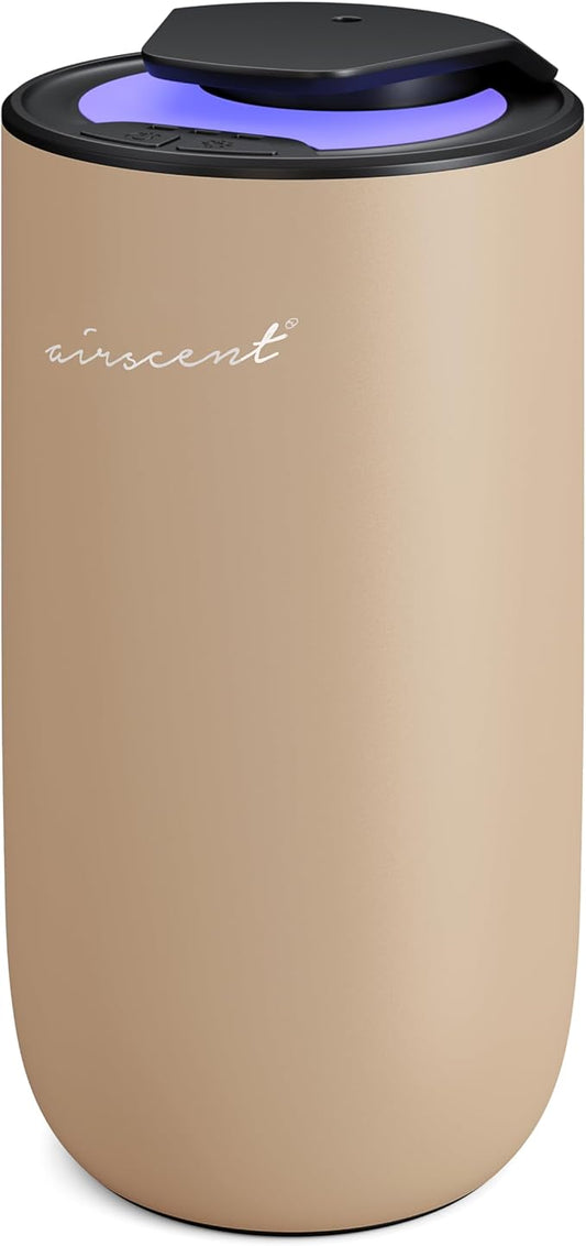 The AirScent Mini Waterless Diffuser for for Homes, Offices, Spas and Hotels - Gold Finish - Fragrance Oil Aromatherapy Diffuser for Aesthetic Scenting -15 mL Capacity - Night Light Feature