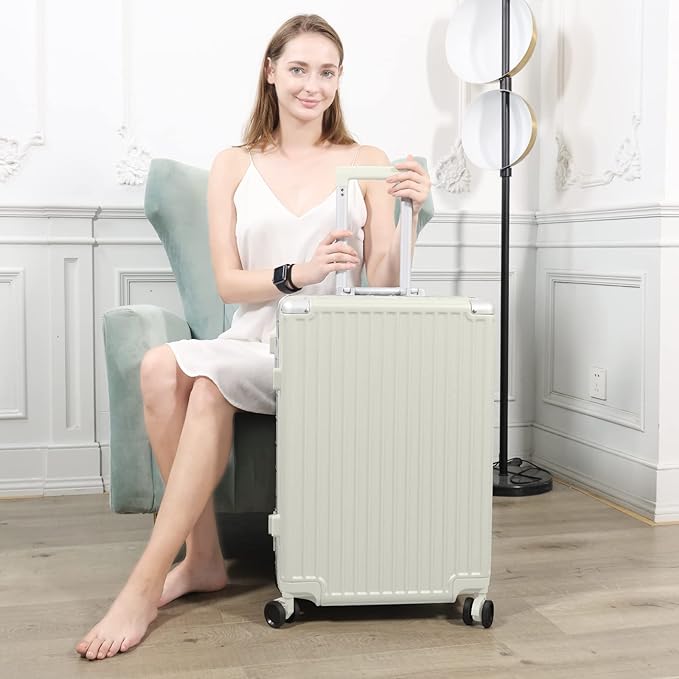 AnyZip Luggage PC+ABS Aluminum Frame Zipperless Checked Luggage Hard Shell Suitcase with TSA Lock Double Spinner Wheels 28 Inch Haze Blue