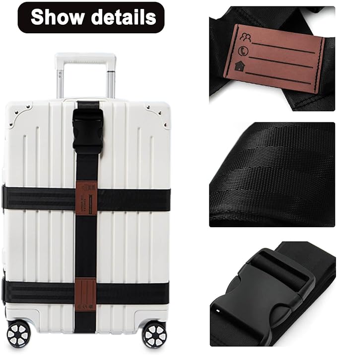 3-in-1 Luggage Straps Luggage Belt Strap, Luggage Straps for Suitcases TSA Approved, Bag Straps for Luggage,Suitcase Belt Strap. Wraps and Buckle Straps (Black 3-1)