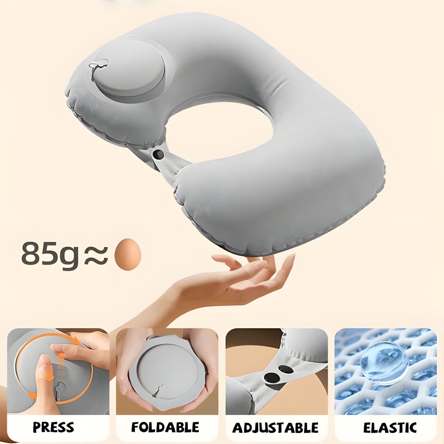 Inflatable Travel Pillow for Airplane Neck Support - Quick Inflation Neck Pillow for Long Flights, Car Rides & Office, Portable Blow Up Pillow for Bath & Shower, Machine Washable for Adults & Kids