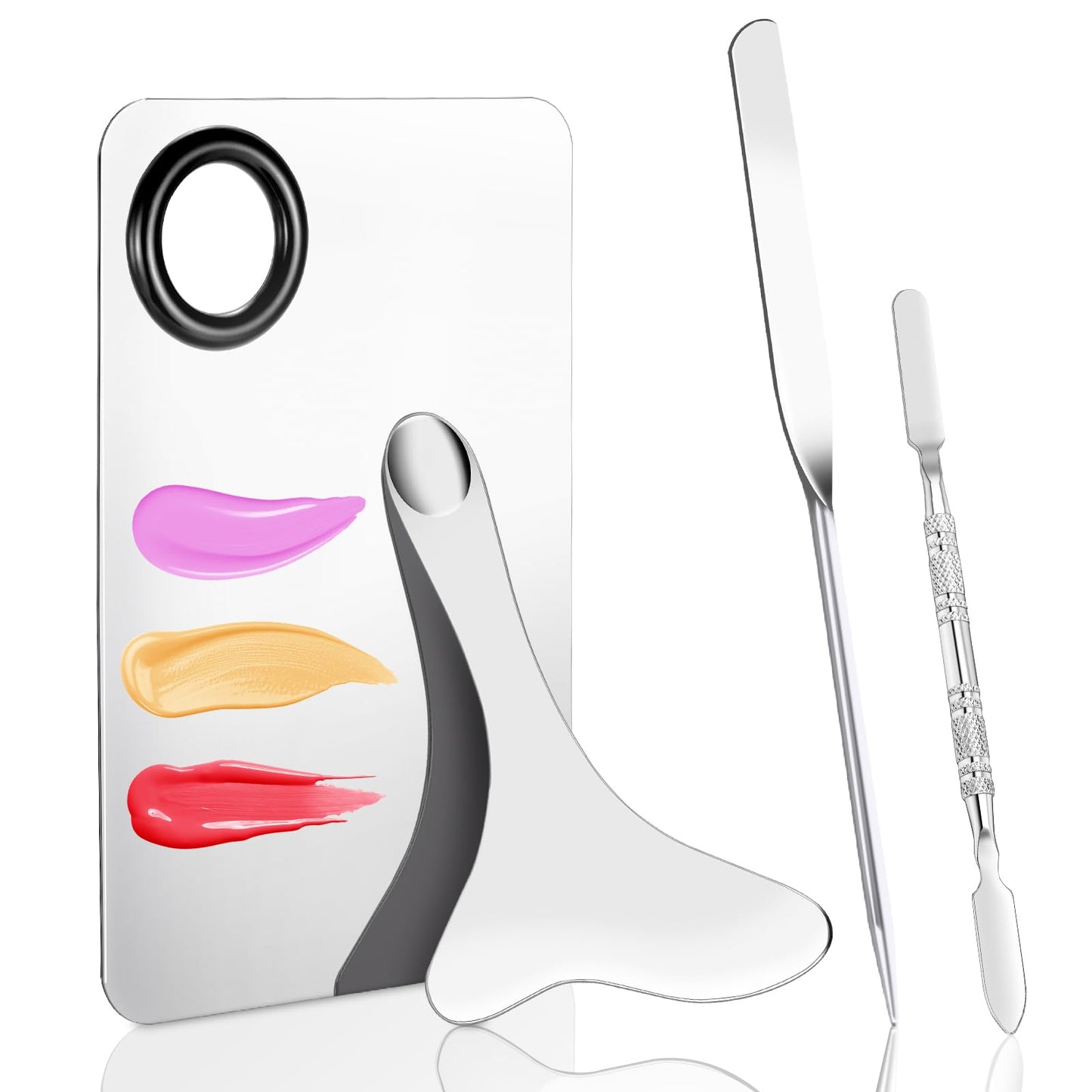 4 Pcs Makeup Spatula Set, Stainless Steel Cosmetic Makeup Palette, Korean Mixing Palette Foundation Cosmetic Skin Care Tool