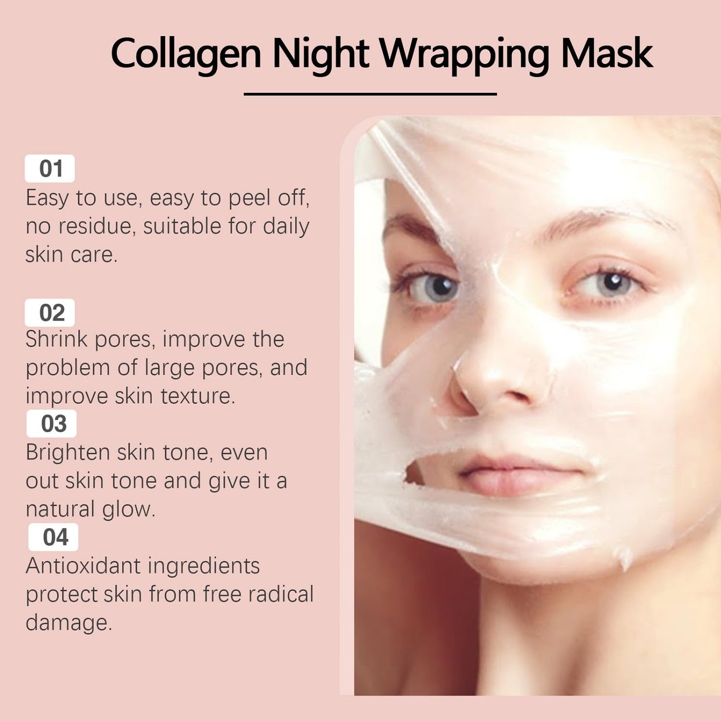 LOYOTICE Collagen Overnight Wrapping Peel Off Facial Mask Pack,Hydrates and Tightens Skin,Reduces Sagging,Elasticity & Hydration Care with Brush 2.54 fl.oz