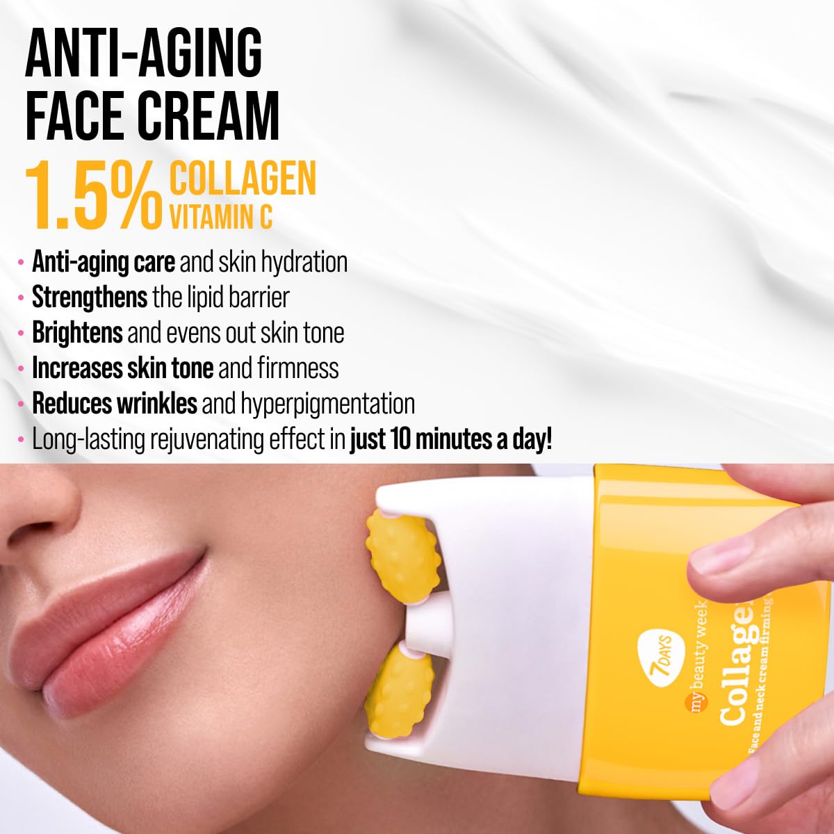 7DAYS Face Moisturizer with Collagen – Korean Skin Care Daily Face Cream for Women – Anti Aging, Anti-Wrinkle, Firming – with Face Roller & Neck Massager – 2.7 fl oz