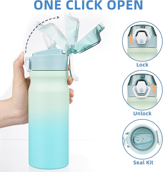 BJPKPK Insulated Water Bottle 18oz Stainless Steel Water Bottles With Straw And Carry Handle Double Wall Metal Thermo,Mint