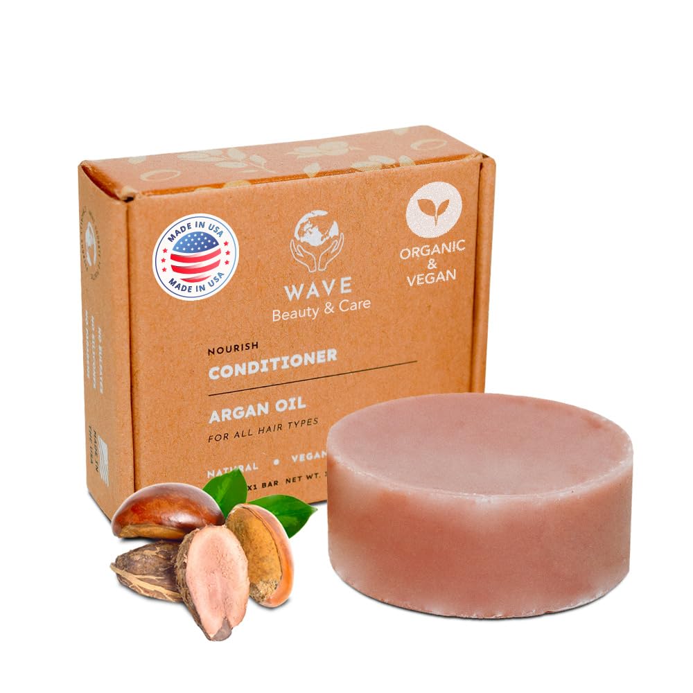 Wave Argan Oil Conditioner Bar - Moisturizing & Handmade Vegan Bar for Shiny Hair, Natural, Sulfate Free, Organic & Non-GMO Conditioner for Women & Men, 1.2 oz, Long-Lasting
