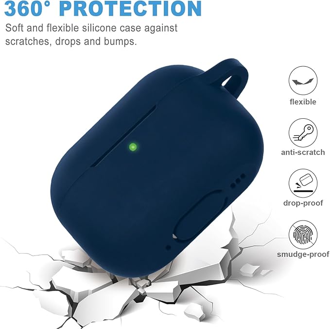 Case for Apple Airpods Pro 3 (2025) - VOTILE Airpods Pro 3 Cases Cover Women Silicone iPods Pro 3 Earbuds Wireless Accessorie Charging Cases Girl Bling Keychain for Airpod iPods Pro 3 - Midnight Blue