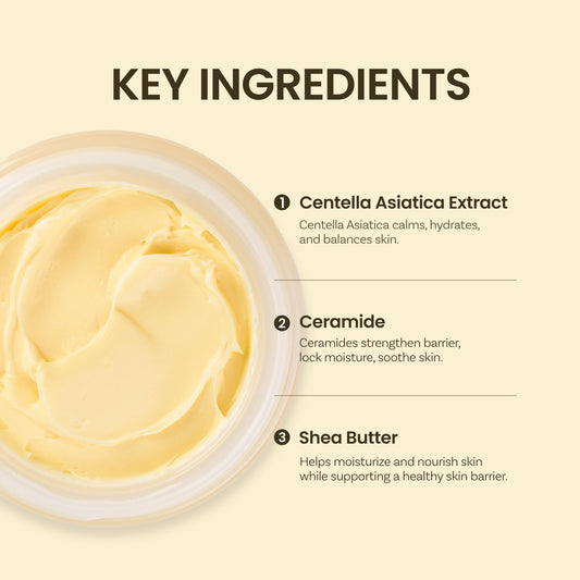 ONGREDIENTS Deep Calming Cream | Daily Face Moisturizer for Dry, Sensitive Skin | Centella Asiatica, Ceramide, Soothing, Skin Barrier, Hydrating | Fragrance-Free, Korean Skincare 1.69 fl Oz