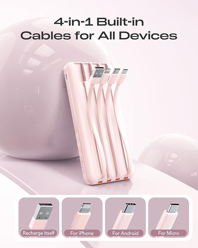 20000mAh Power Bank Fast Charging, Portable Charger with 4 Built-in Cables & 6 Outputs, 20W PD USB C Battery Pack Compatible with iPhone 16/15, Galaxy, Android, iPad & More (Travel Essential)