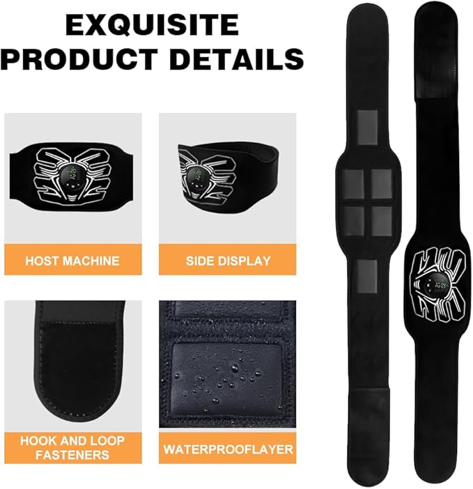 Abs Stimulator, Portable EMS Abdominal Muscle Toner for Home and Office Fitness, Strength Training - Black