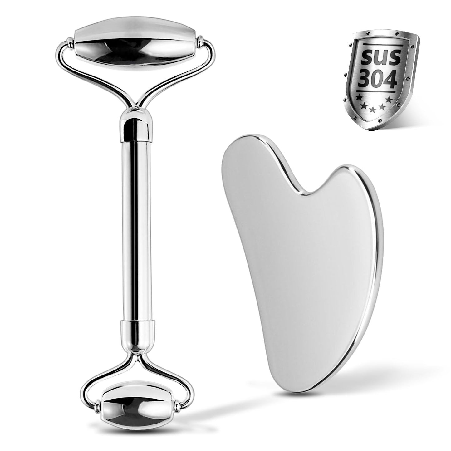 CUTELIILI Stainless Steel Facial Roller & Gua Sha - Metallic Gua Sha, Gua Sha Facial Tools 304 Stainless Steel, Face Body Treatment, Reduce Puffiness, Lymphatic Drainage, Facial Tension