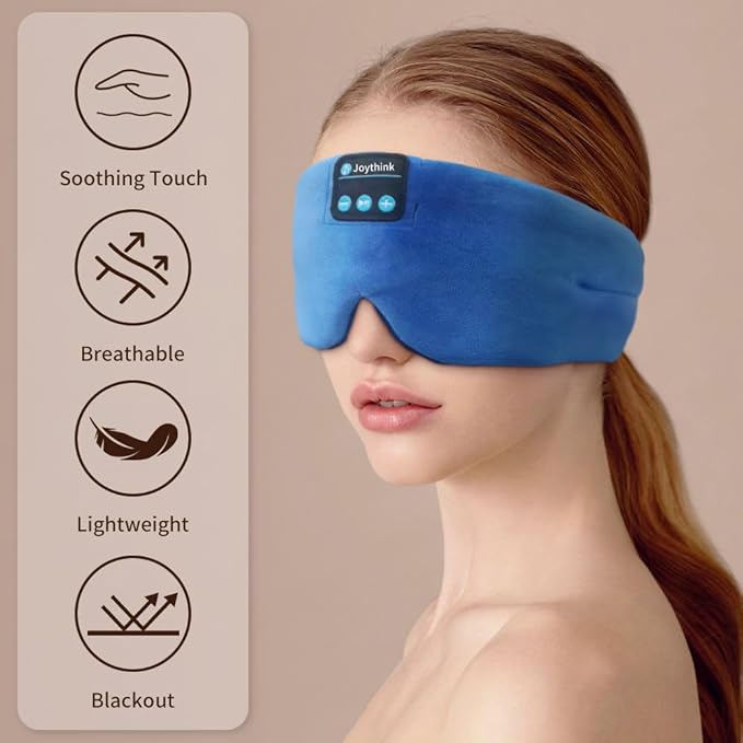 Joythink Sleep Headphones Bluetooth Headband Sleeping Eye Mask Kids Children Soft Wireless Sleep Headphones for Women Men Silk Speaker Bluetooth Earbuds for Side Sleeper Music Mask Cool