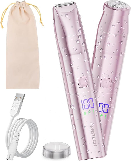 Bikini Trimmer for Women 2 in 1 Electric Razor for Women Face - Wet and Dry Electric Lady Shaver, Smooth Facial Hair Remover and Body Hair Trimmer for Bikini Leg Underarm Face Private Area, Pink