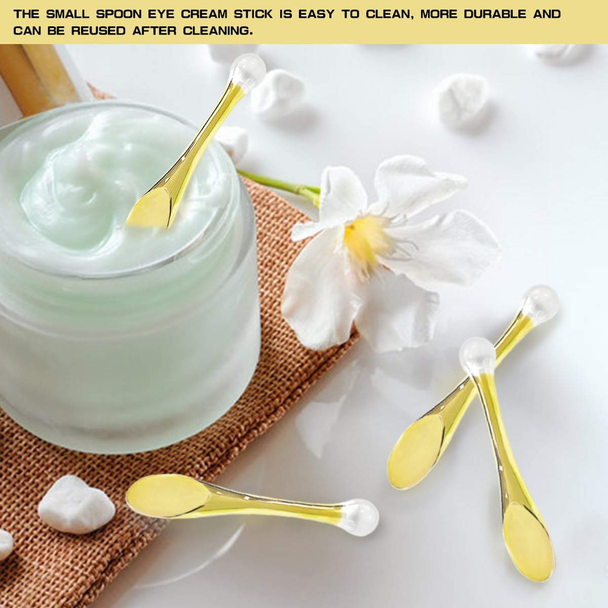 UPIQNG 6Pcs Mini Eye Roller Plastic Eye Cream Massager Sticks Makeup Spatula Scoop Dark Circle Remover Beauty Cosmetic Tool for Skin Care,Golden