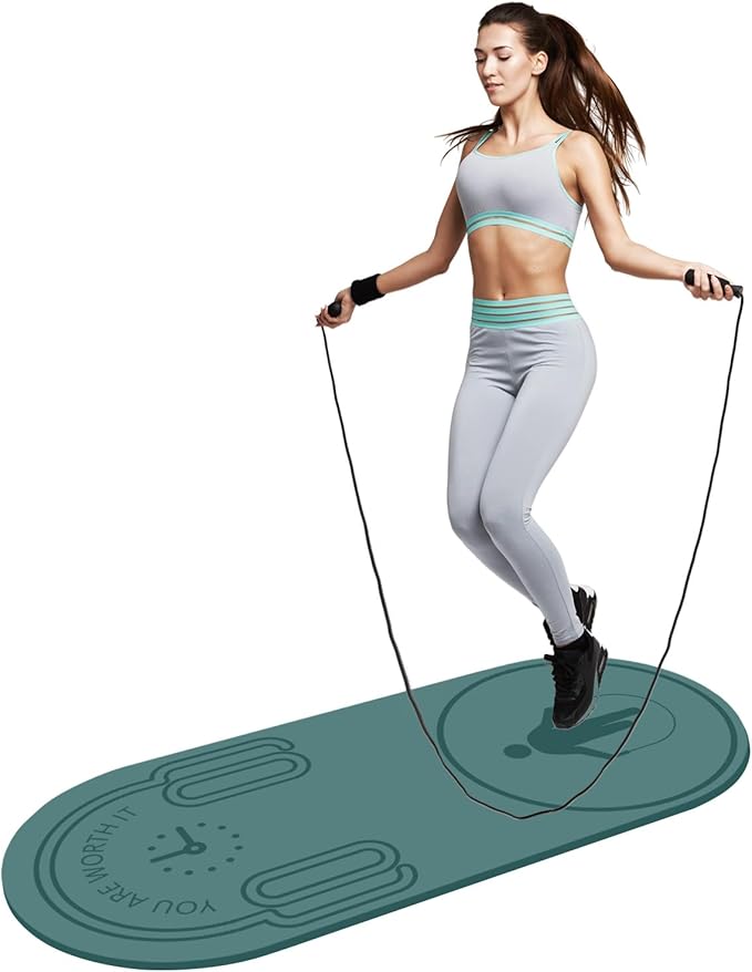 8/20/30mm Jump Rope Mat Fitness Exercise Mat Durable, Non-Slip, Workout Mats with Jump Rope & Carrying Bag for Home Gym Flooring (55"x 24")