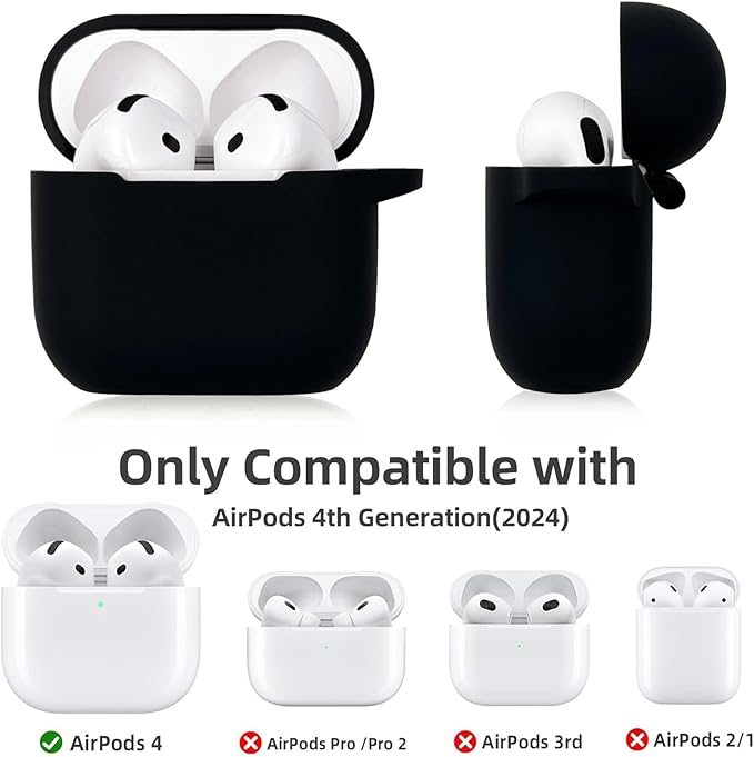 Airpods 4 Cases Silicone Protective Case for Airpod 4 with Bling Keychain for Apple AirPods 4th Generation Wireless Earbuds with Cleaner Kit (Black)