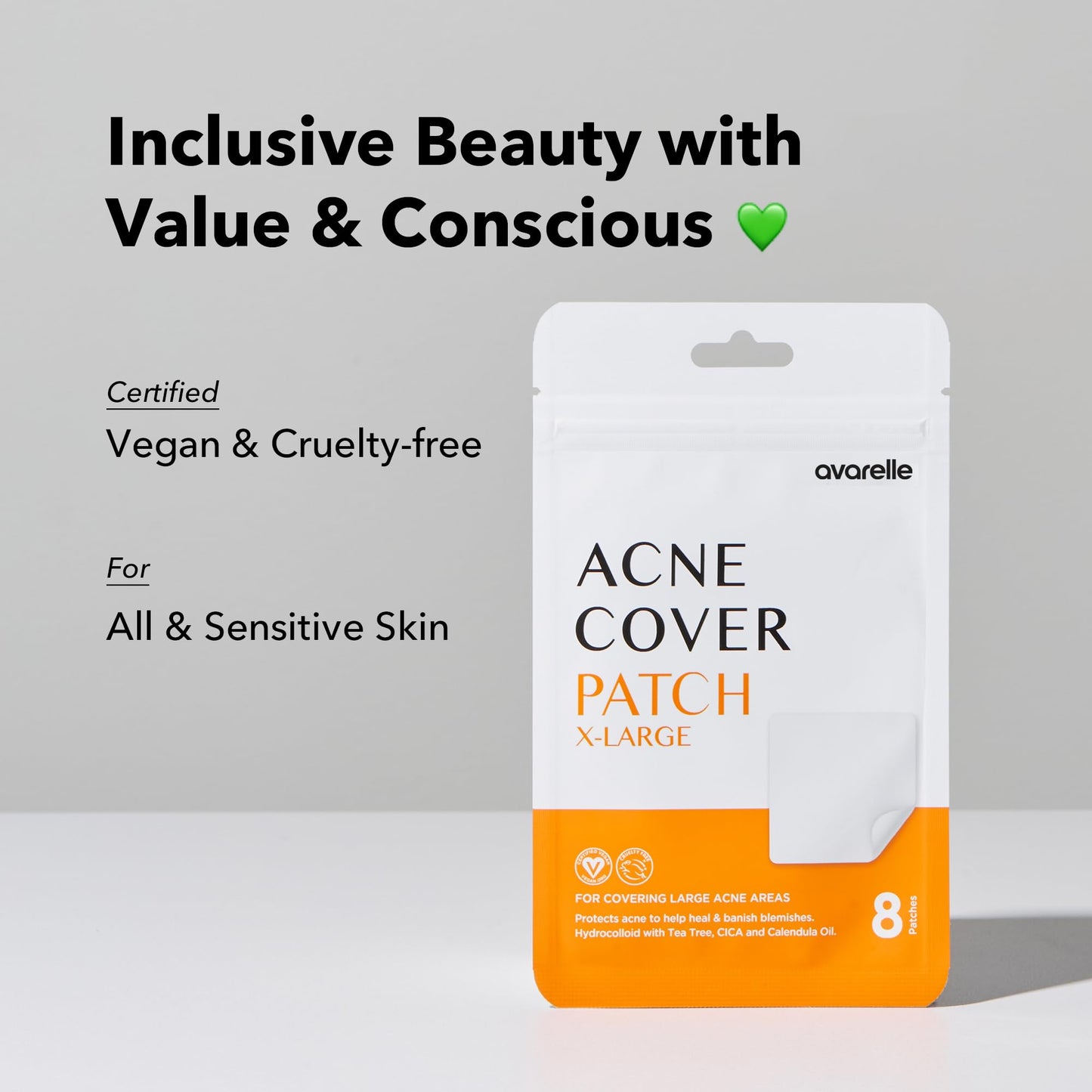 AVARELLE Acne Patches XL, Acne Cover Patch Large | Pimple Patches for Face Cheek & Nose (8 Count) | Large Hydrocolloid Acne Treatment with Tea Tree, Calendula, & Cica