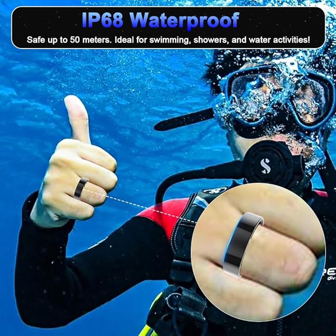 Black 13# Smart Ring Health Tracker, Bluetooth Connection Health Ring for Women Men, IP68 Waterproof Fitness Ring with Gesture Control, Tracks Heart Rate/Blood Pressure/SpO2/Sleep/Steps