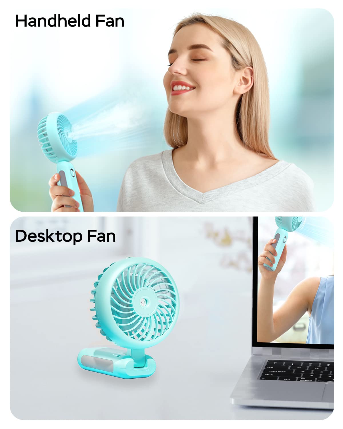 RNKRUN Portable Handheld Misting Fan, 4000mAh USB Rechargeable Personal Mister Foldable Fan Battery Operated Spray Water Mist Fan Makeup Small Face Steamer for Travel Outdoors Office blue