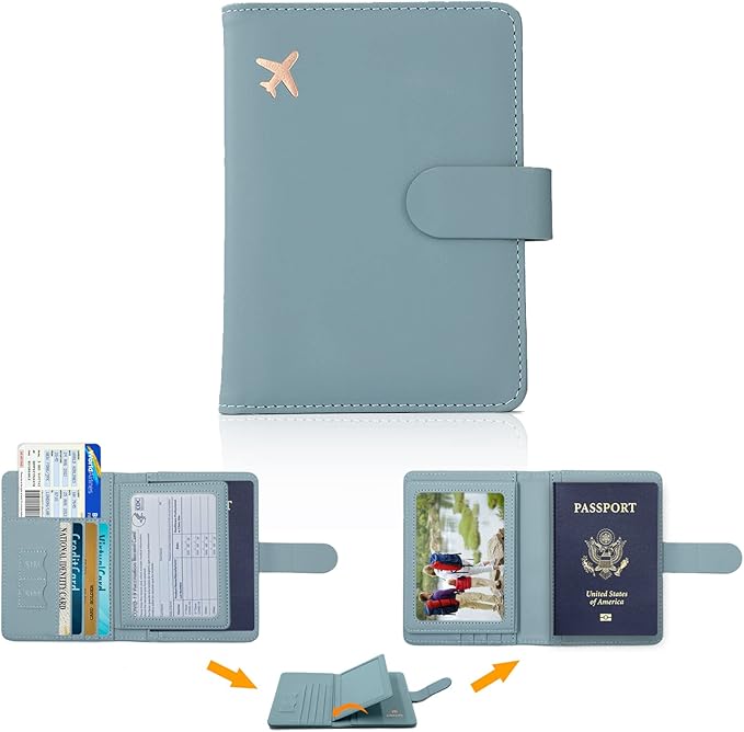 Cnycmy Passport Holder with Airtag,Passport-Wallet-Holder for Women, RFID Passport Holder with Slot Waterproof, PU Leather Travel Passport Case (greyish green)