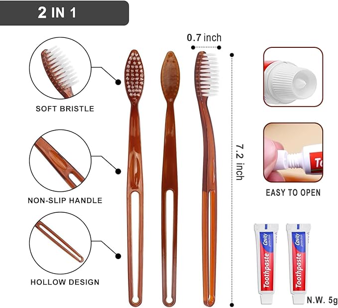 100 Pack Travel Toothbrushes with Toothpaste Set, Individually Wrapped Disposable Toothbrushes Bulk Toothbrushes, Disposable Travel Toothbrush Kit for Hotel Guest, 2 Colors
