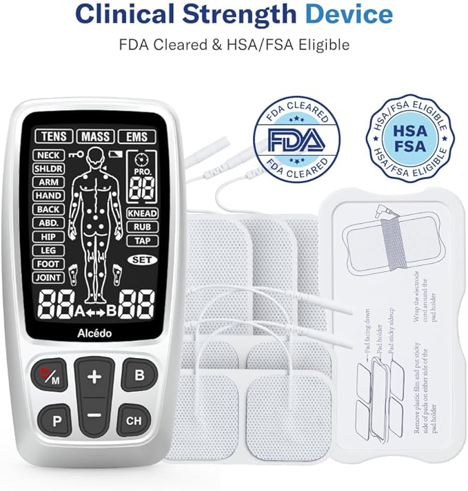 Alcedo TENS Unit + EMS Combination Machine Muscle Stimulator for Pain Relief, Electric Rechargeable Pulse Massager with 41 Modes for Back/Neck Pain Therapy