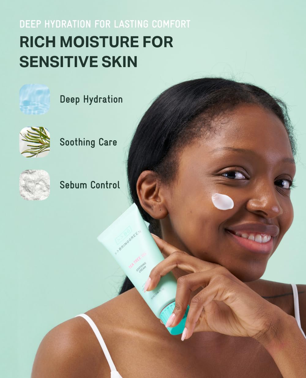 BRING GREEN Tea Tree Cica Soothing Cream Plus 100ml Korean Skin care, calming and soothing, moisturizer for skin, facial cream, trouble care, Blackhead Removing Pore care (Pack of 1)